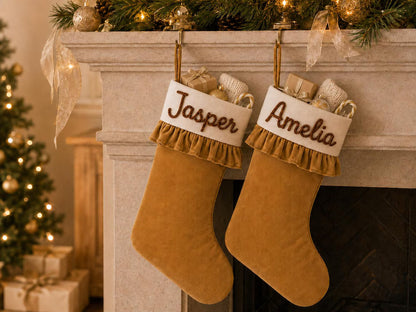 Personalized Velvet Christmas Stocking | Custom Raised Cord Name