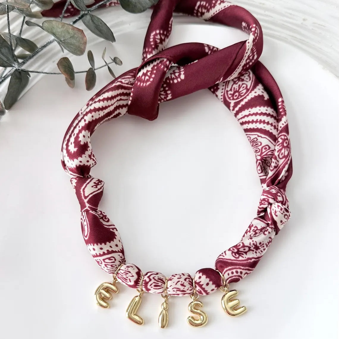 Personalized Scarf Necklace with Bubble Letter Charms