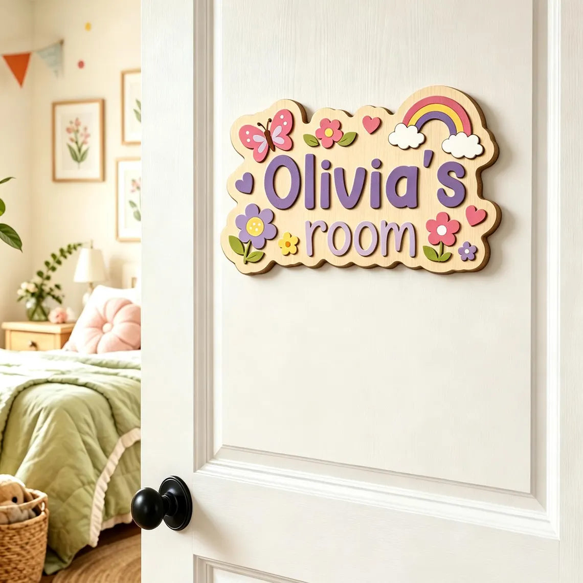 Personalized Wooden Kids Name Door Sign – Custom Name Room Decor