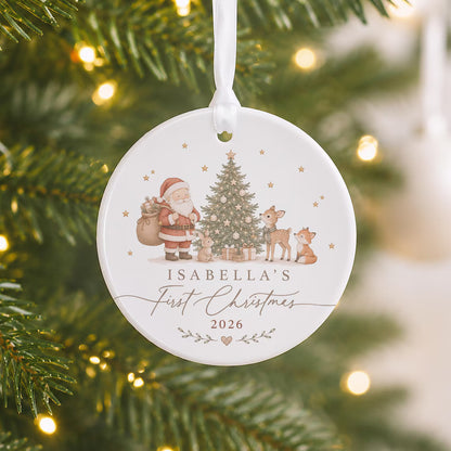 Personalized Baby's First Christmas Ceramic Ornament | Santa Woodland Animals