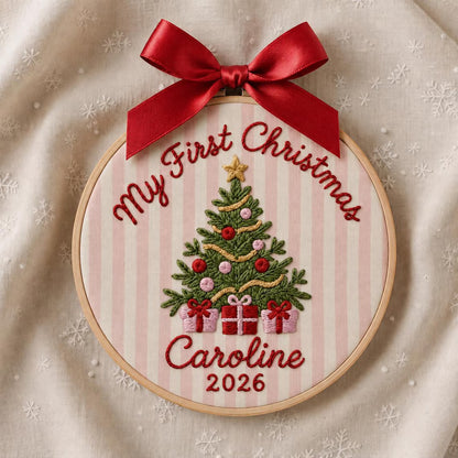 Personalized Baby’s First Christmas Ornament, Custom Name Embroidery Christmas Tree