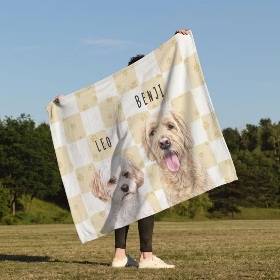 Personalized Pet Photo Gingham Blanket | Custom Dog & Cat Blanket