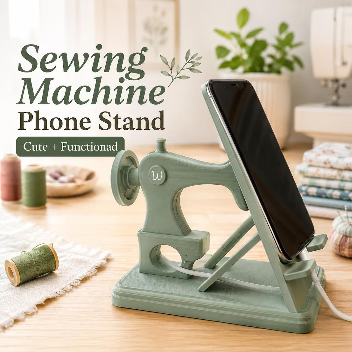 Personalized Sewing Machine Phone Stand | Custom Letter