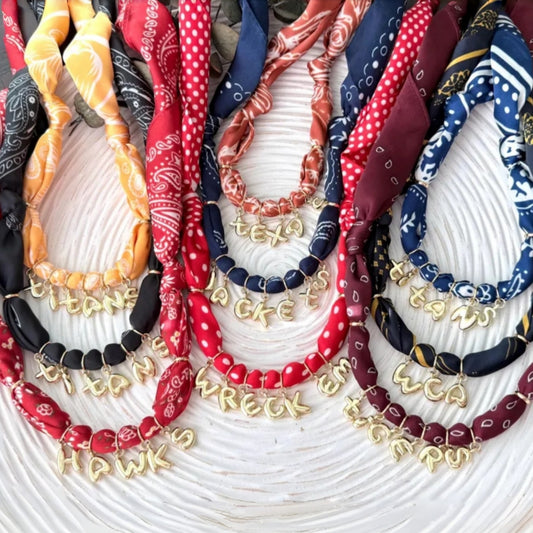 Personalized Scarf Necklace with Bubble Letter Charms