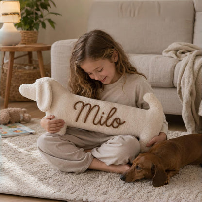 Personalized Dachshund Body Pillow with Custom Yarn Name