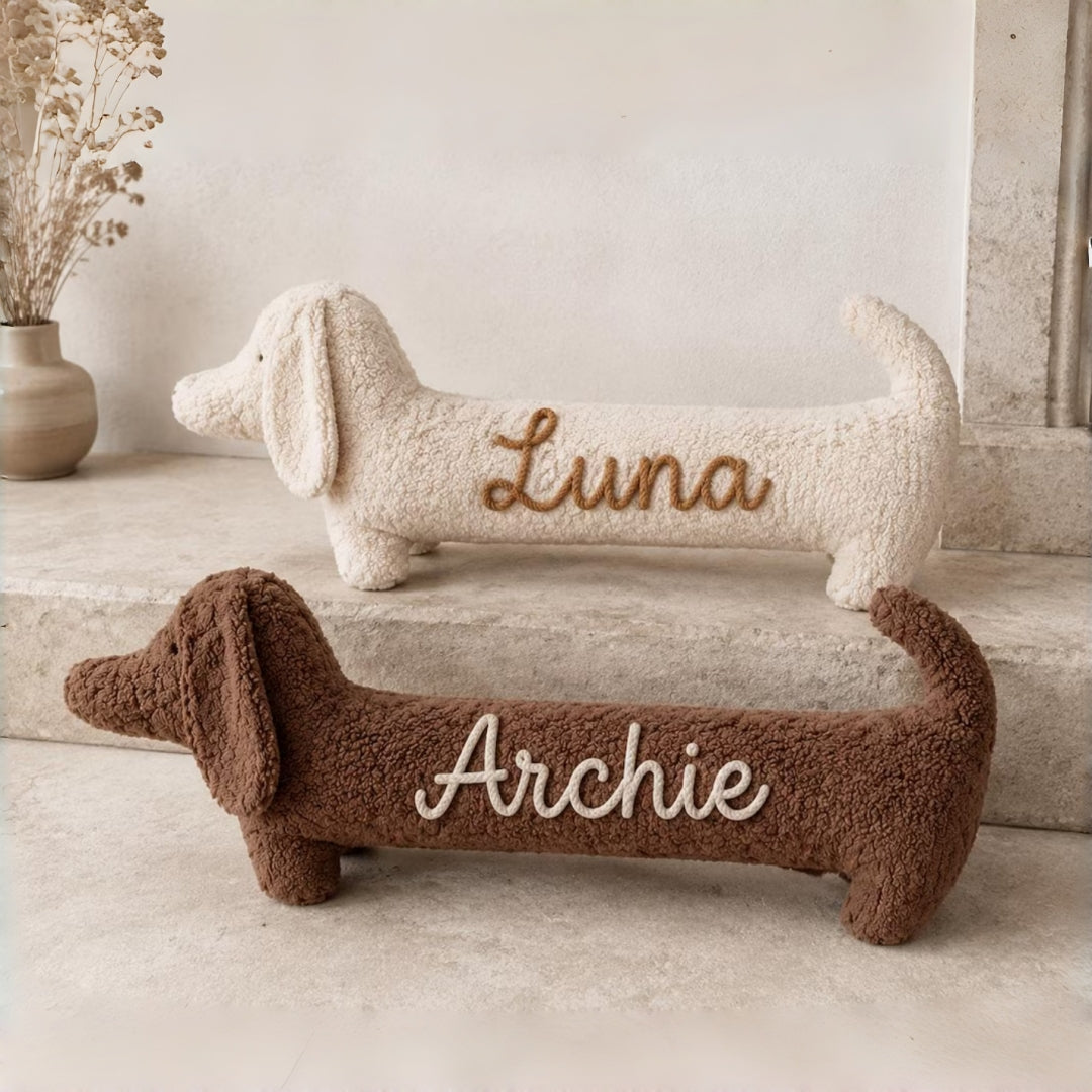 Personalized Dachshund Body Pillow with Custom Yarn Name