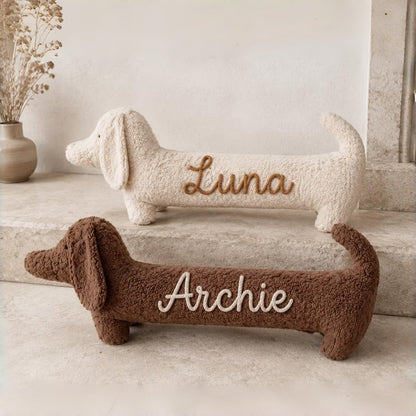 Personalized Dachshund Body Pillow with Custom Yarn Name