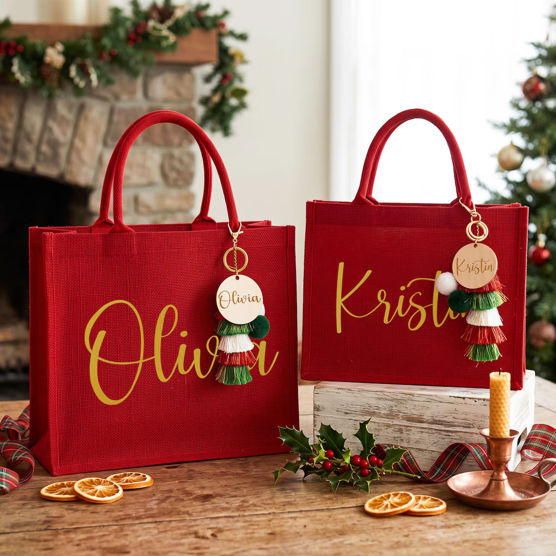 Personalized Christmas Gift Bag with Name | Custom Red Holiday Gift Sack