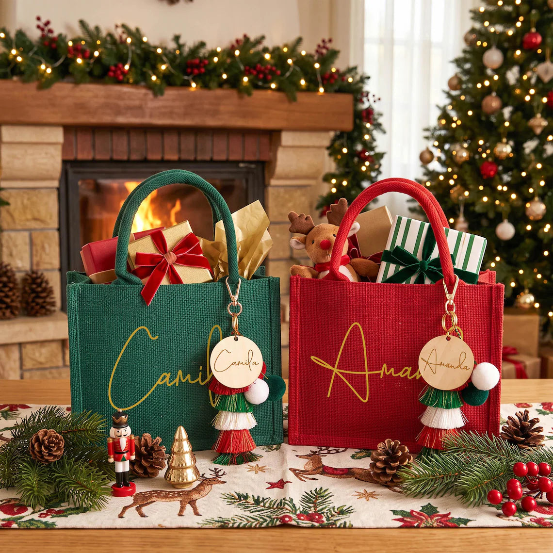 Personalized Christmas Gift Bag with Name | Custom Red Holiday Gift Sack