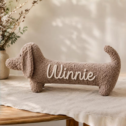 Personalized Dachshund Body Pillow with Custom Yarn Name