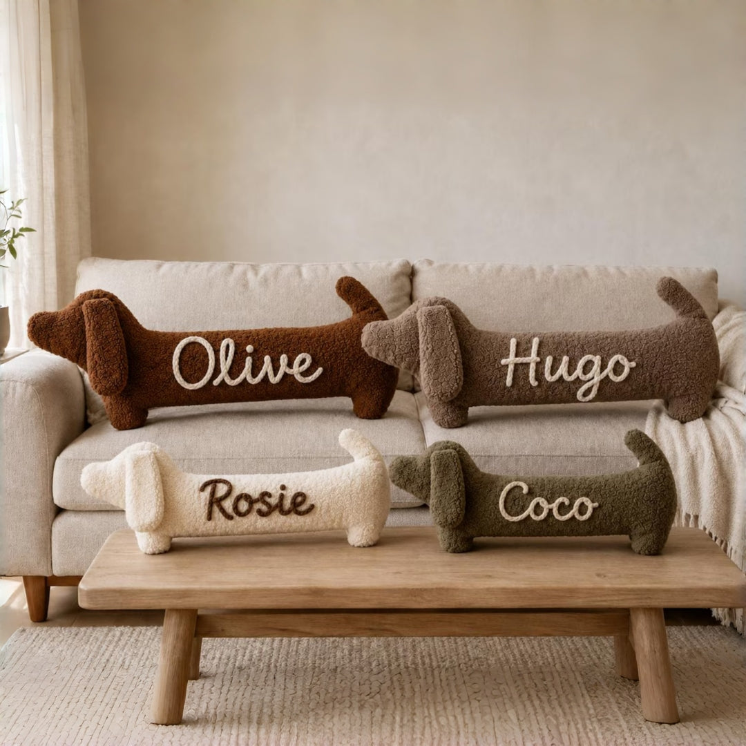 Personalized Dachshund Body Pillow with Custom Yarn Name