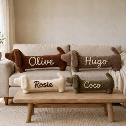 Personalized Dachshund Body Pillow with Custom Yarn Name