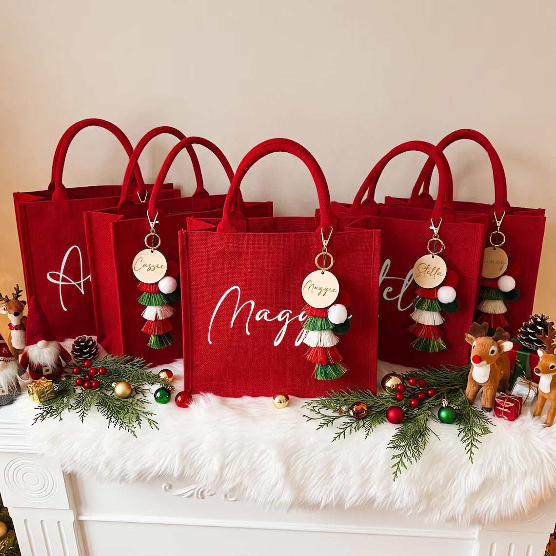 Personalized Christmas Gift Bag with Name | Custom Red Holiday Gift Sack