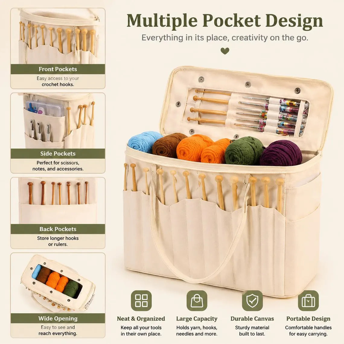 Personalized Crochet & Knitting Bag – Embroidered Name & Birth Flower