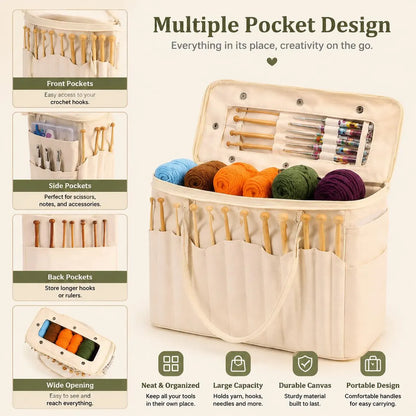 Personalized Crochet & Knitting Bag – Embroidered Name & Birth Flower