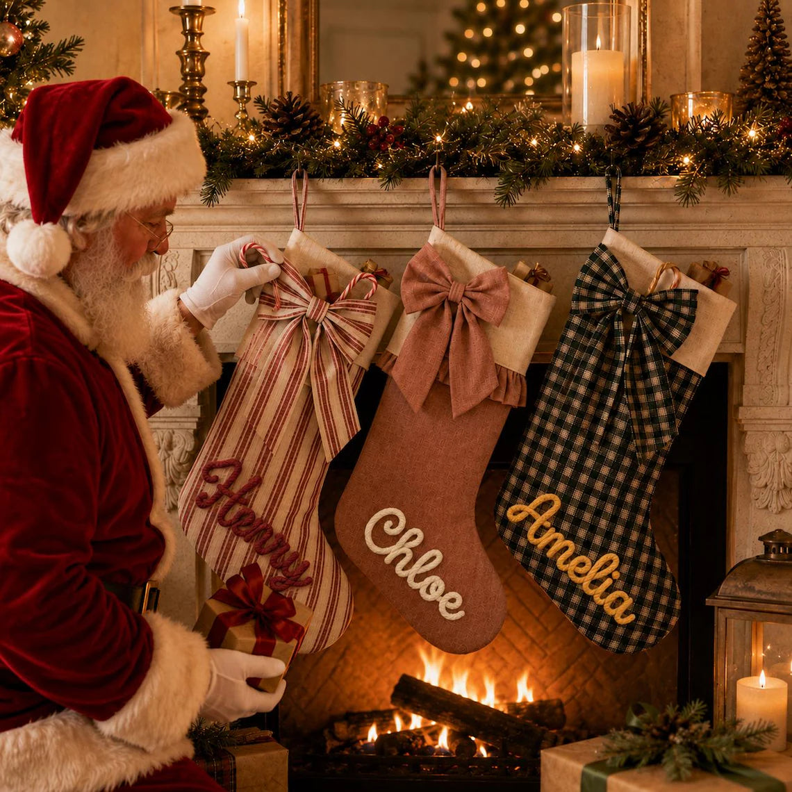 Personalized Christmas Stocking with Yarn Name | Custom Stocking
