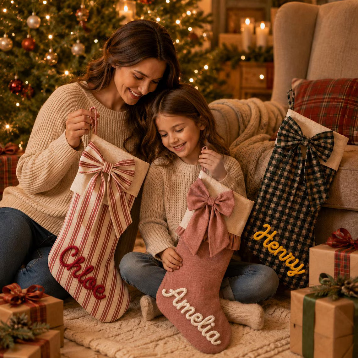 Personalized Christmas Stocking with Yarn Name | Custom Stocking