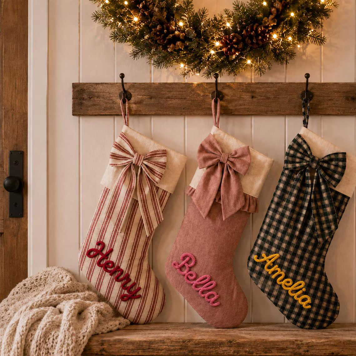 Personalized Christmas Stocking with Yarn Name | Custom Stocking