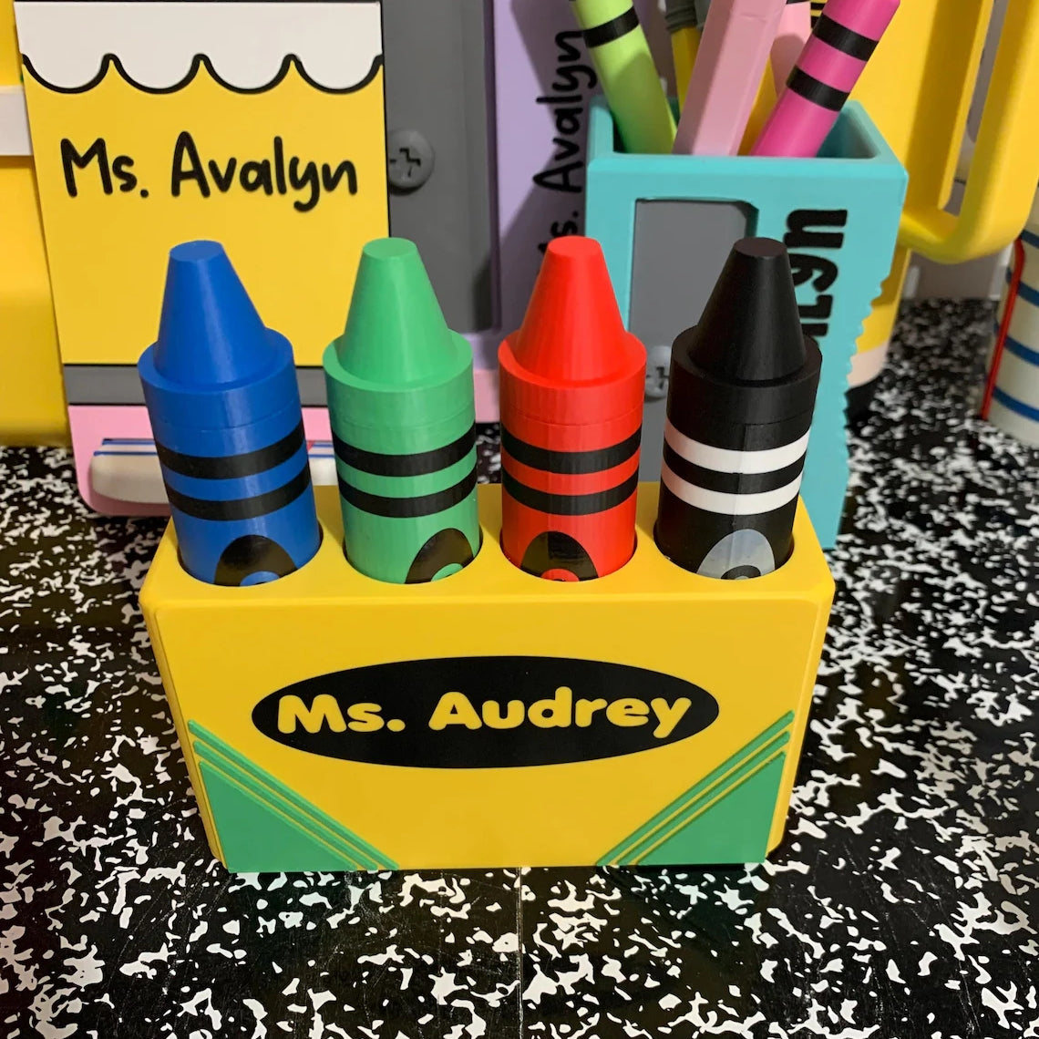 Personalized Name Magnetic Crayon Marker Holder for Teachers