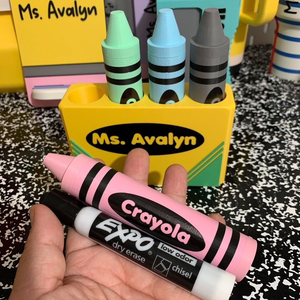 Personalized Name Magnetic Crayon Marker Holder for Teachers