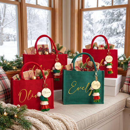 Personalized Christmas Gift Bag with Name | Custom Red Holiday Gift Sack