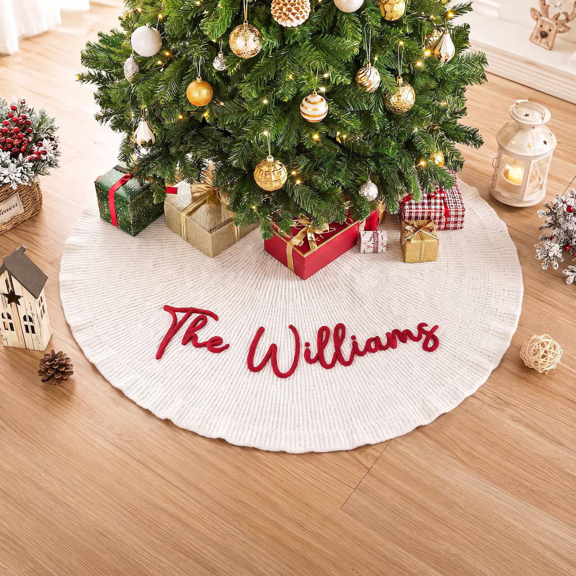 Personalisierter Weihnachtsbaumrock – Familien-Weihnachtsdekoration