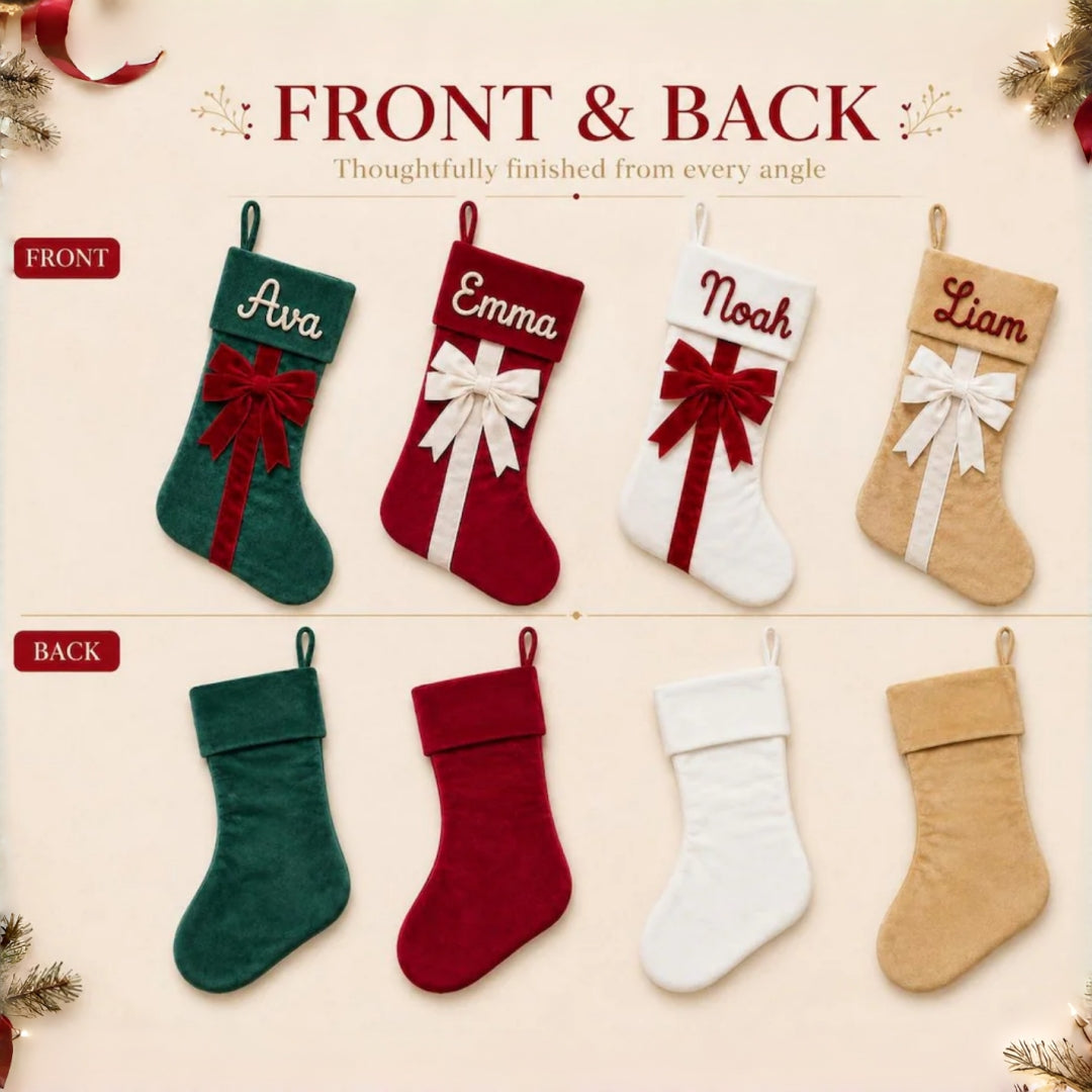 Personalized Velvet Christmas Stocking with Bow Custom Yarn Name