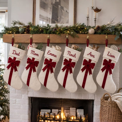 Personalized Velvet Christmas Stocking with Bow Custom Yarn Name