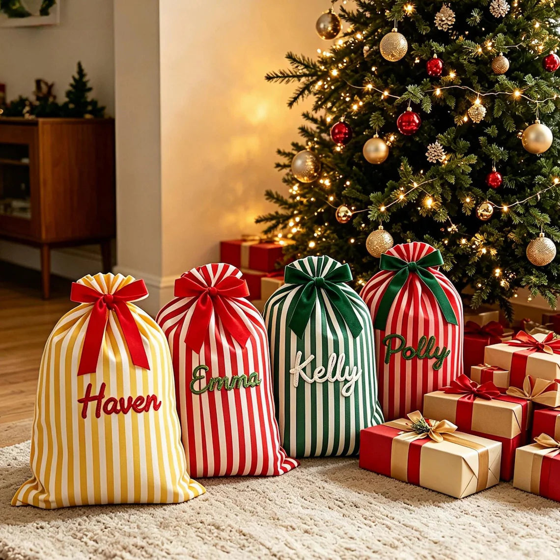 Personalized Large Striped Christmas Sack | Custom Yarn Name