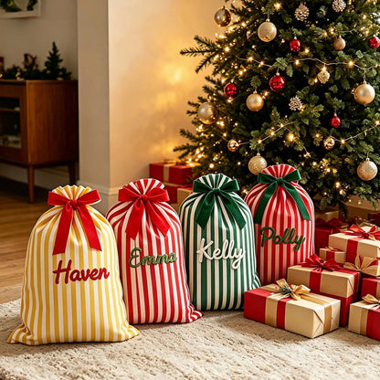 Personalized Large Striped Christmas Sack | Custom Yarn Name