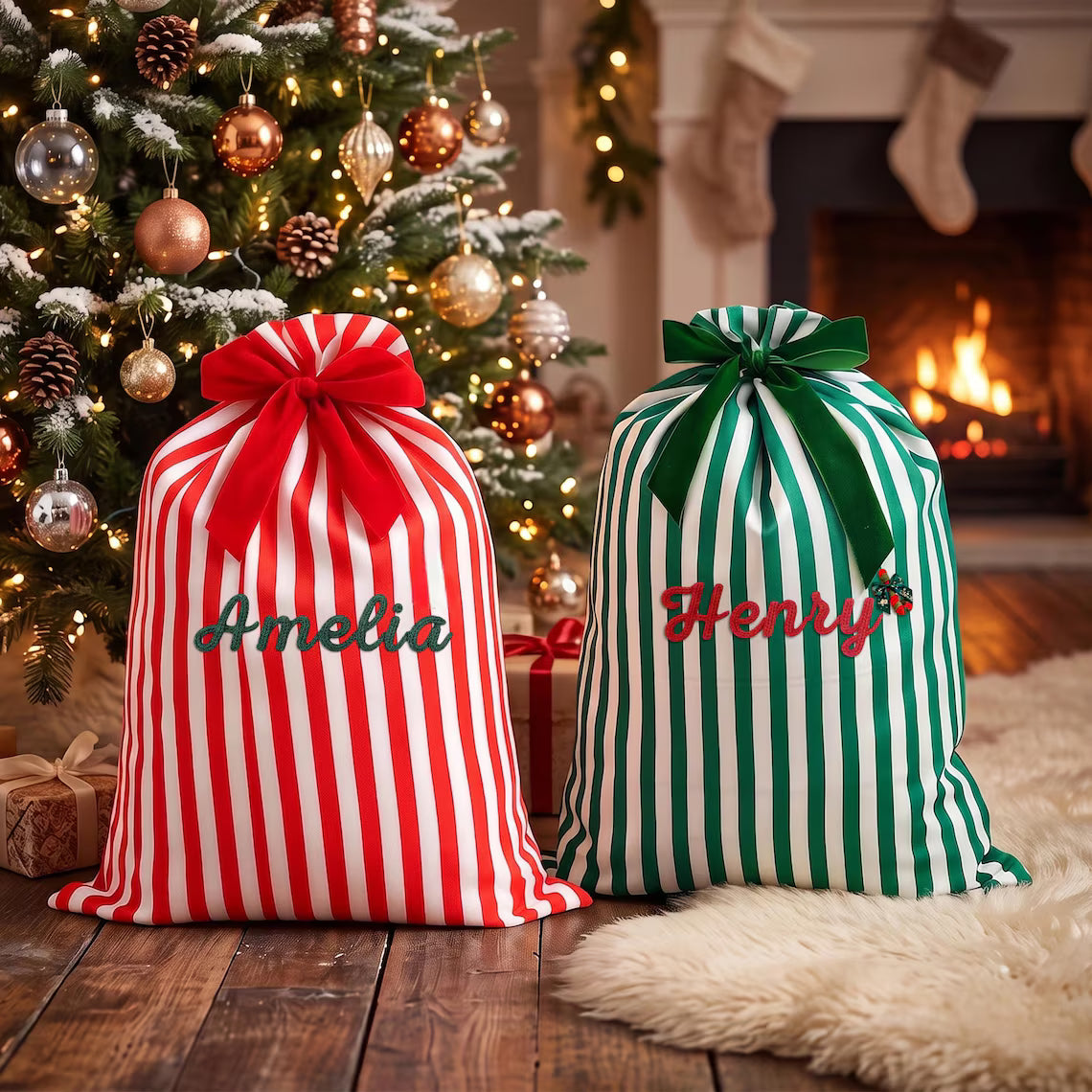 Personalized Large Striped Christmas Sack | Custom Yarn Name