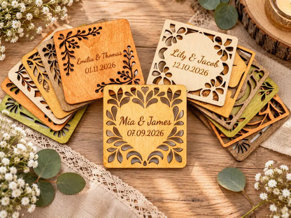 Personalized Wooden Wedding Coasters | Wedding Guest Favors