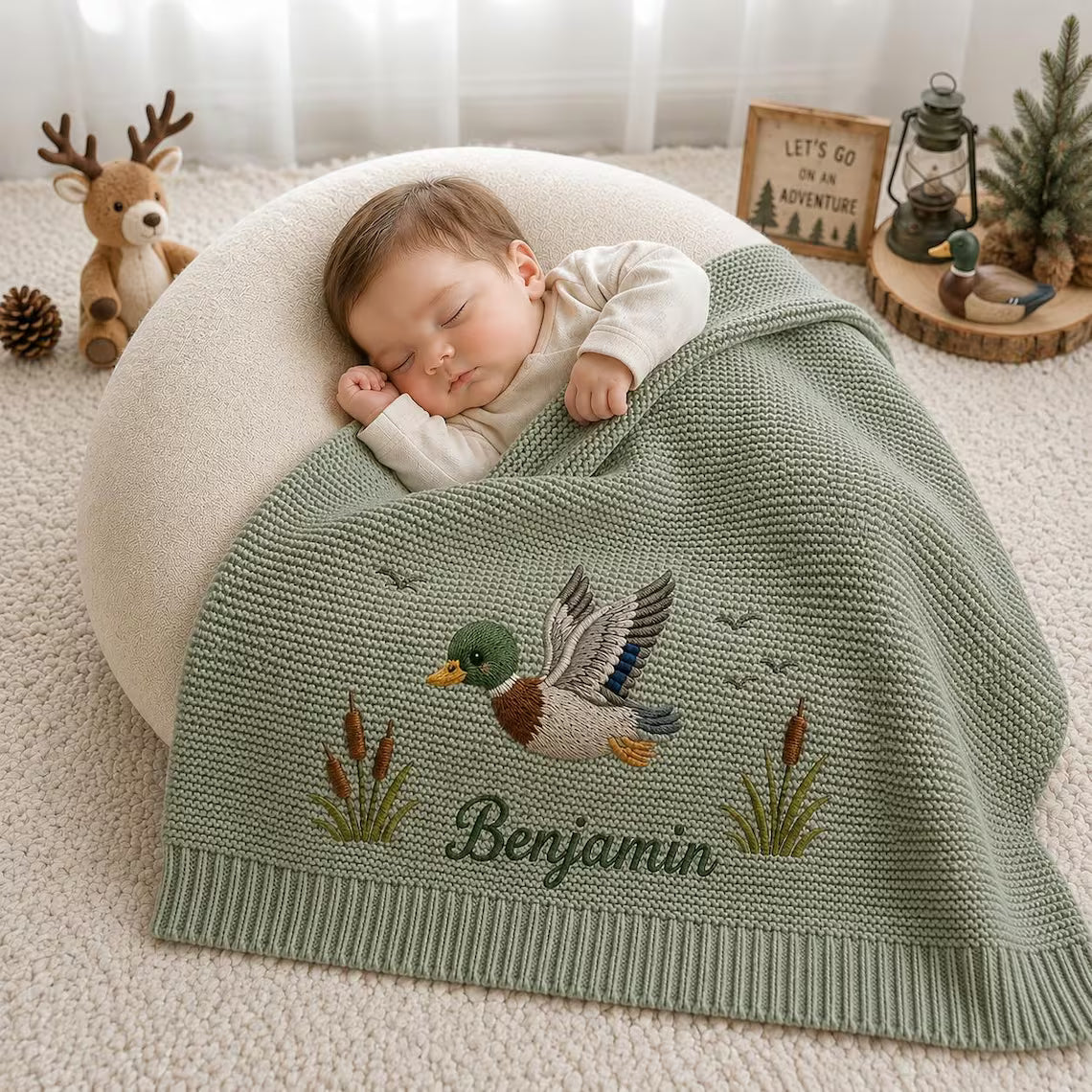 Personalized Mallard Duck Baby Knit Blanket | Custom Name Gift