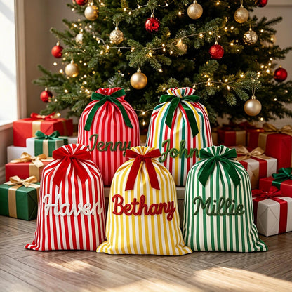 Personalized Large Striped Christmas Sack | Custom Yarn Name