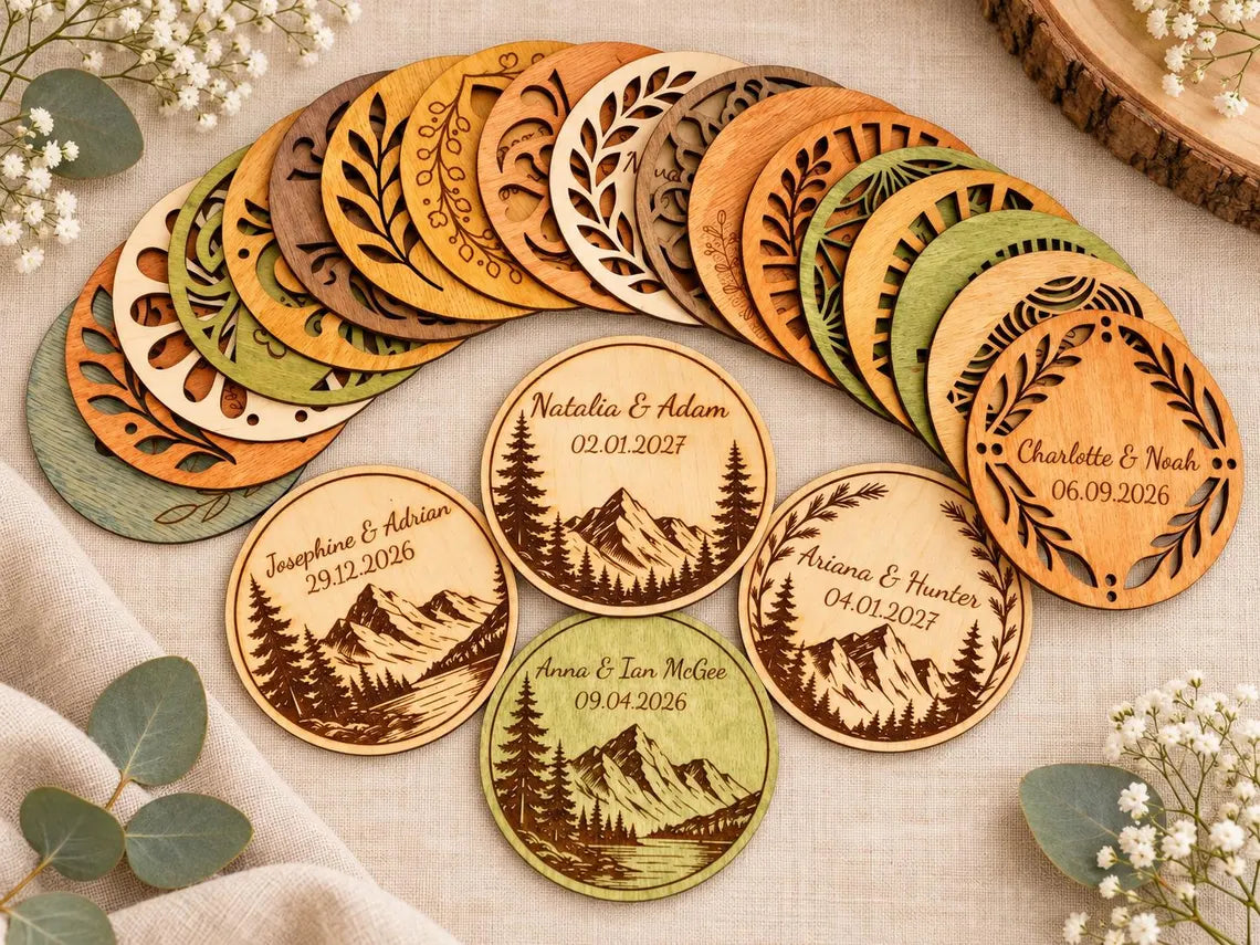 Personalized Wooden Wedding Coasters | Wedding Guest Favors