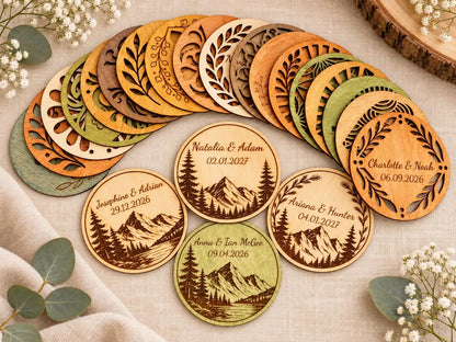 Personalized Wooden Wedding Coasters | Wedding Guest Favors