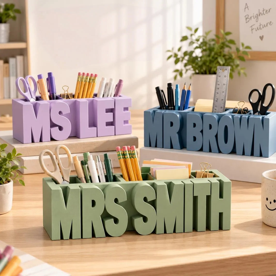 Personalized Name Desk Organizer, Makeup Brush Holder & Pencil Cup