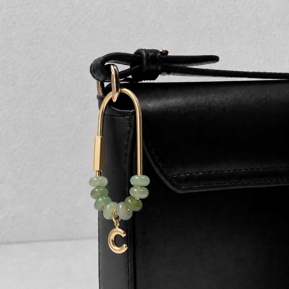 Personalized Natural Stone Initial Bag Charm | Custom Keychain