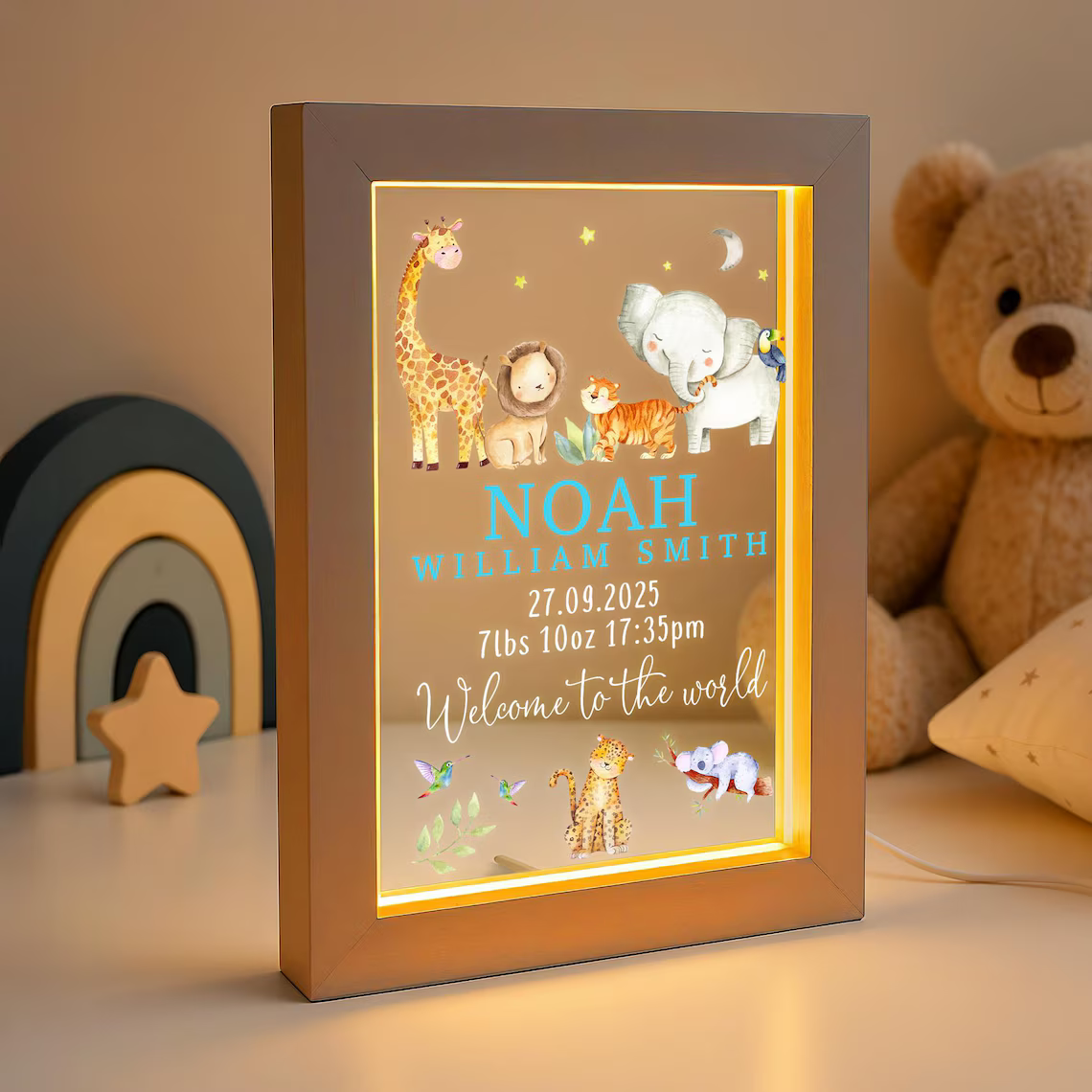 Personalized LED New Baby Night Light – Nursery Baby Girl/Boy Gift