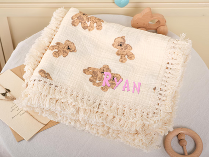 Embroidered Teddy Bear Blanket – Personalized Baby Shower Gift