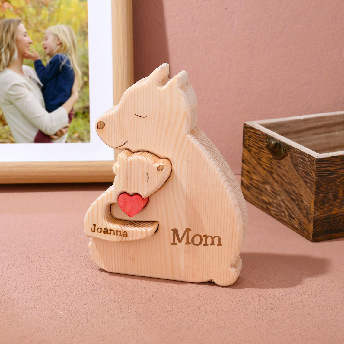 Personalized Wooden Mom & Baby Bear Puzzle – First Mother’s Day Gift