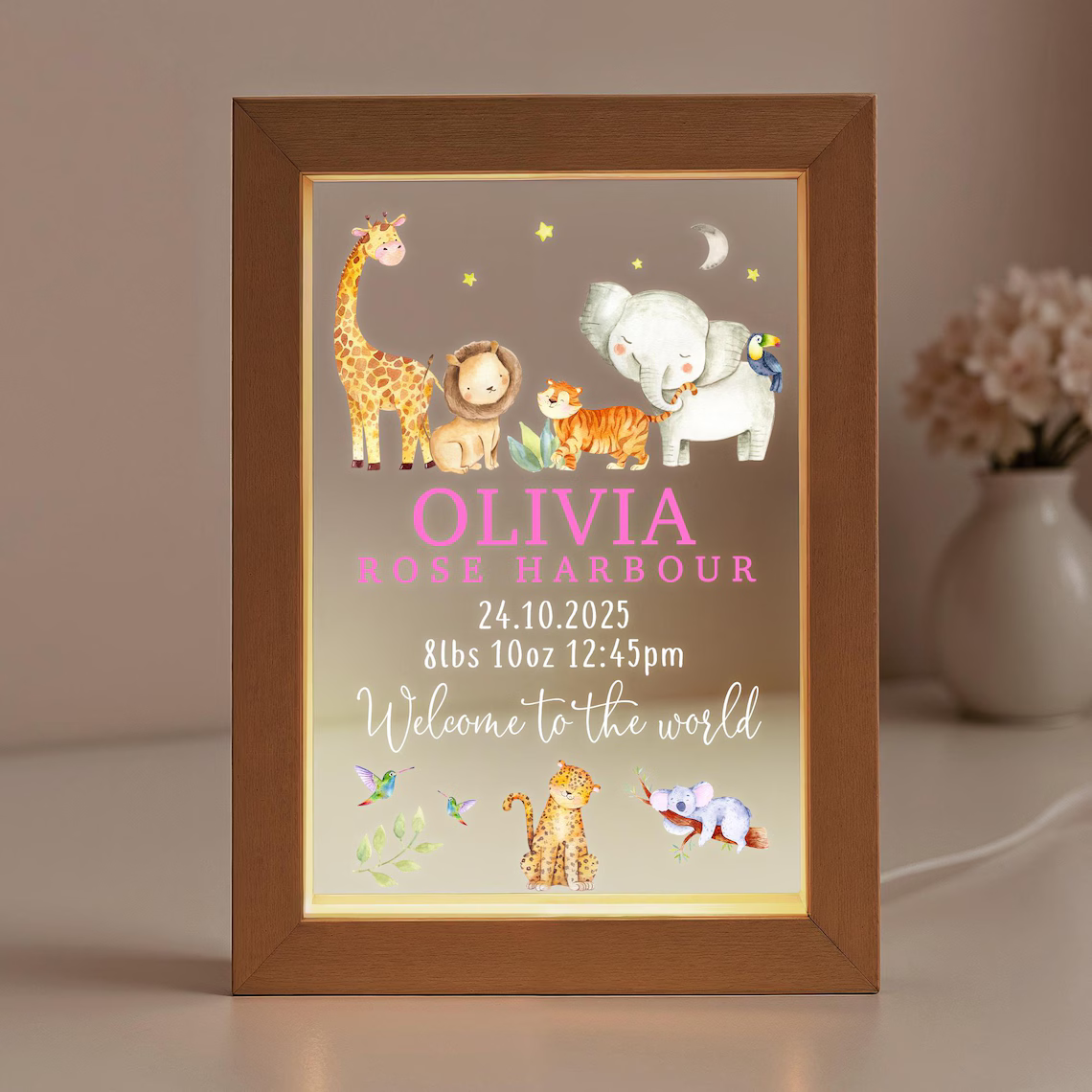 Personalized LED New Baby Night Light – Nursery Baby Girl/Boy Gift