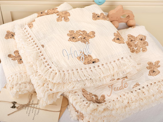 Embroidered Teddy Bear Blanket – Personalized Baby Shower Gift