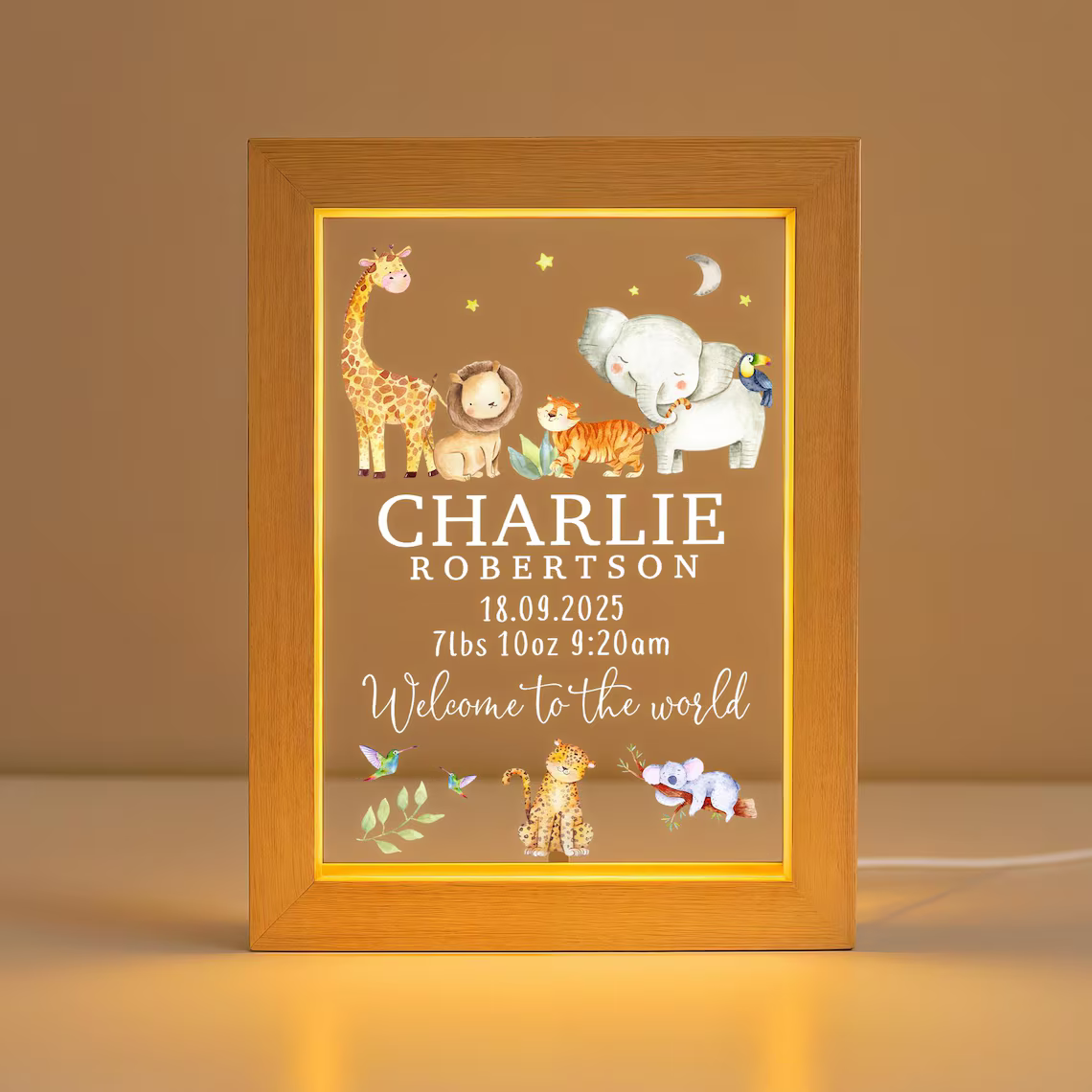 Personalized LED New Baby Night Light – Nursery Baby Girl/Boy Gift