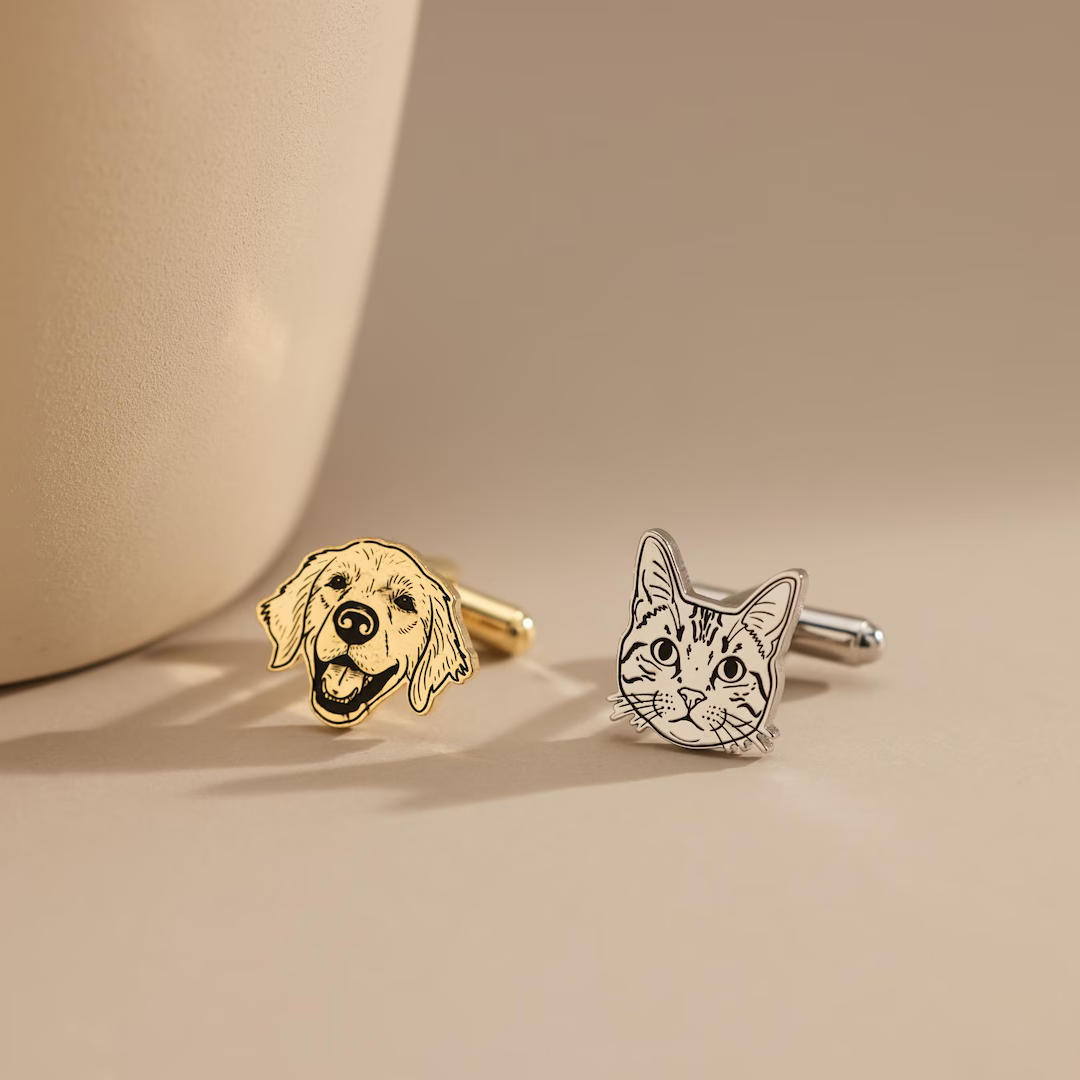 Custom Pet Portrait Cufflinks | Personalized Dog Cat Jewelry Gift