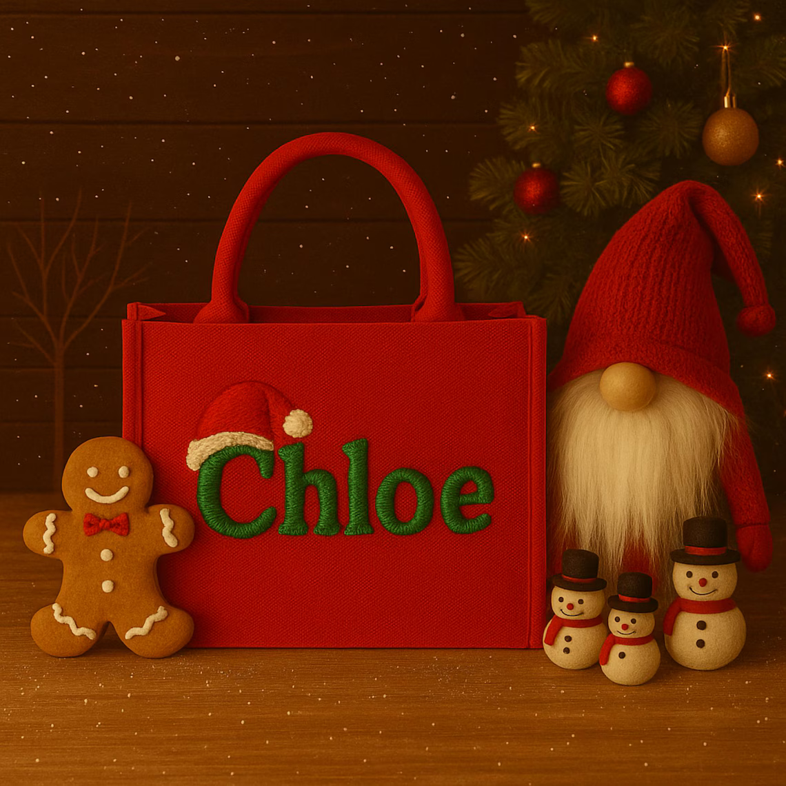 Personalisierte Weihnachtstaschen | Individuell bestickte Weihnachtsgeschenktasche