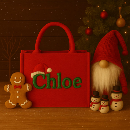 Personalisierte Weihnachtstaschen | Individuell bestickte Weihnachtsgeschenktasche