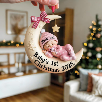 Baby’s First Christmas Ornament | Moon Acrylic Keepsake | Personalized Newborn Gift