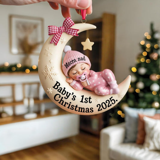 Baby’s First Christmas Ornament | Moon Acrylic Keepsake | Personalized Newborn Gift