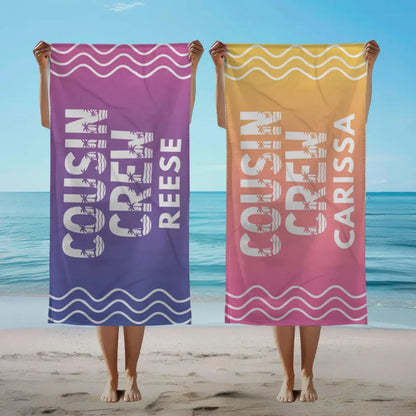 Personalized Cousin Crew Beach Towel, Matching Cousin Gift From Grandma or Aunt, Cousin Cruise Trip